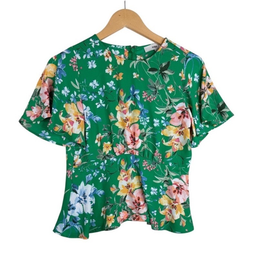 LOFT Floral Print Peplum Blouse size 0P‎ Green